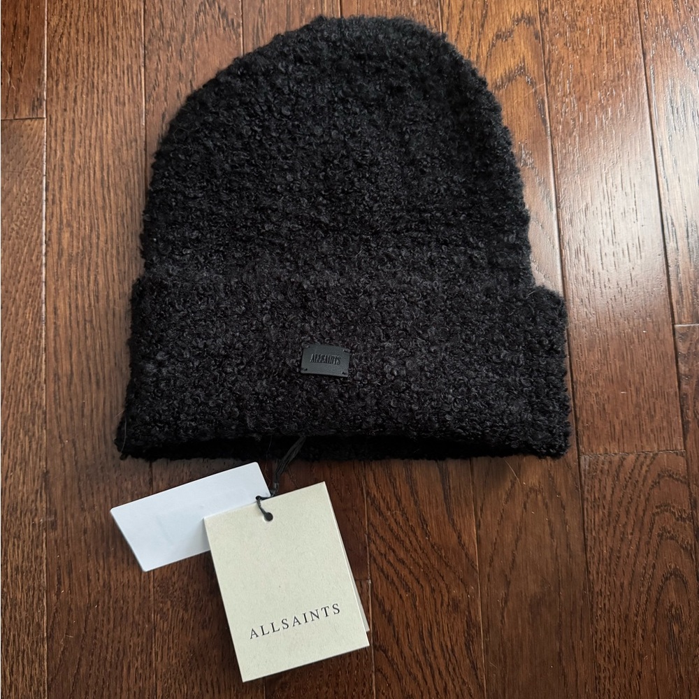 NWT ALL SAINTS WOOL ALPACA Blend Darby Beanie Teddy Black One Size